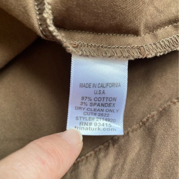 Trina Turk Brown Button-Up A-Line Midi Skirt Size 10 Cotton Blend Made In USA - Picture 6 of 8